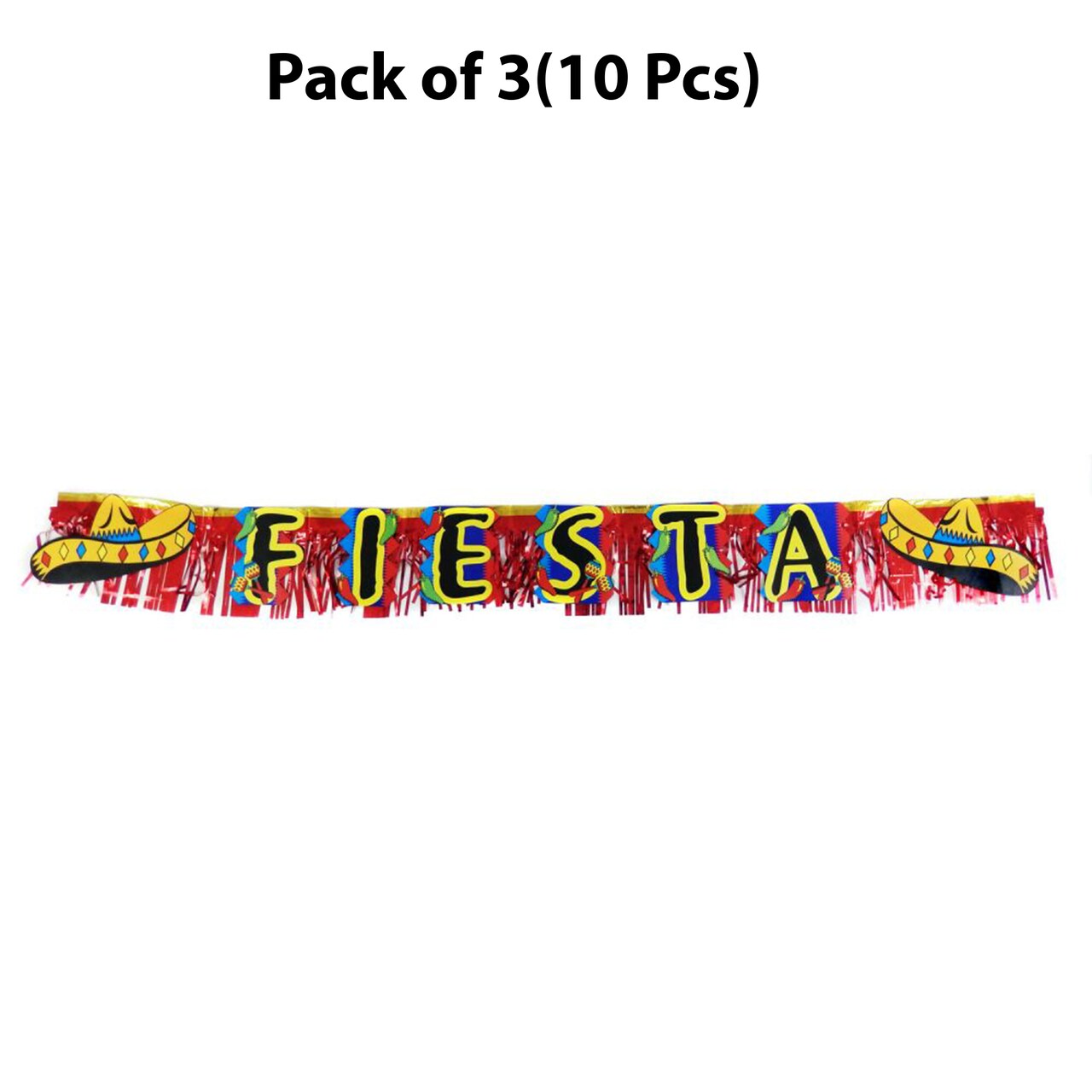 Fiesta Fringed Metallic Banner - 7 Feet by 9 inches tall | Expertly printed to perfection | Raheev®